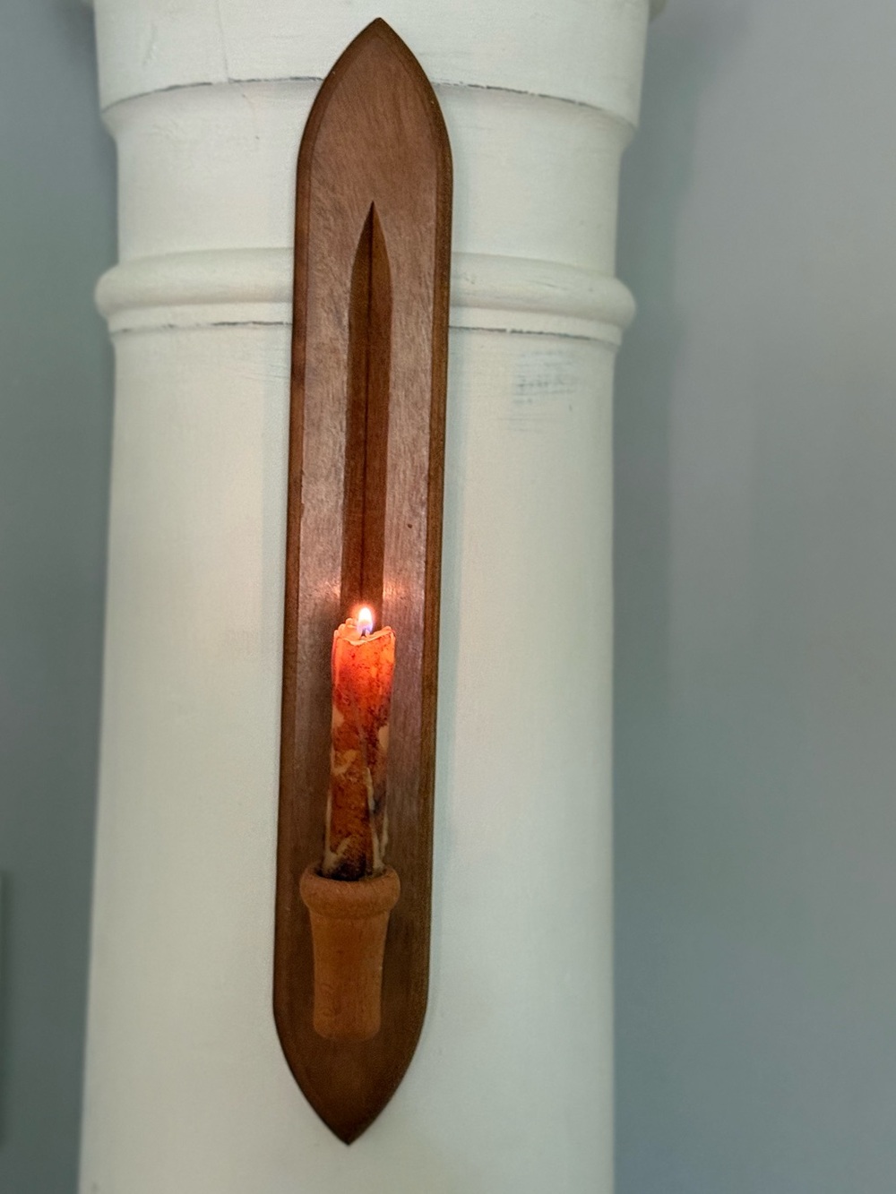 Vintage HOMCO Wooden Wall Sconce Candle Holder in Warm Brown